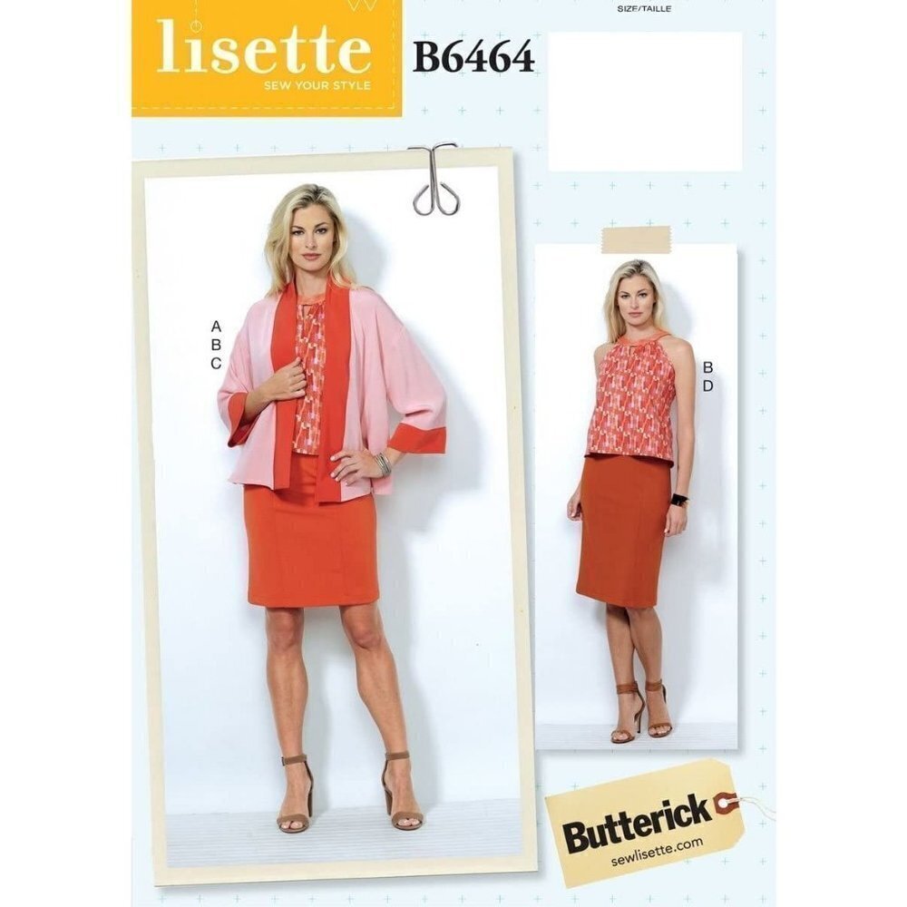 Butterick Sewing Pattern 6464 Banded Jacket Top & Pencil Skirts Misses Size 14-2